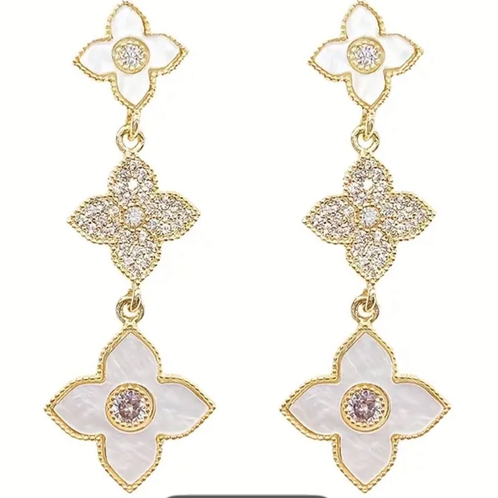 Gold White Star Earrings